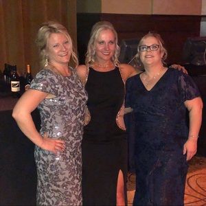 Beautiful black gown with rose gold. Size 4. Worn once!